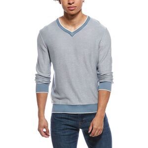 Raffi Mens  Links Stitch V-Neck Sweater, Blue